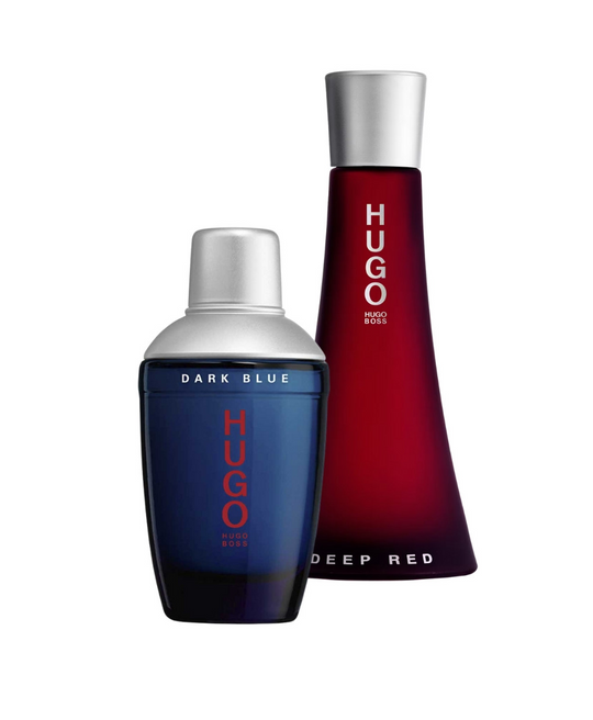 Hugo Boss Dark Blue 75 ml EDT Caballero + Deep Red 90ml EDP Dama