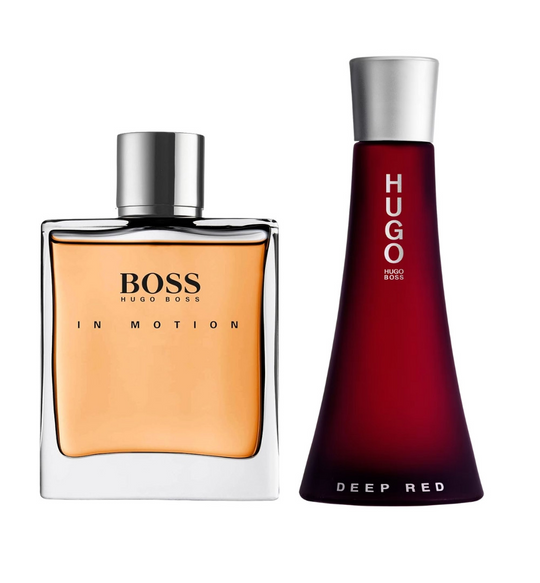 Hugo Boss Boss In Motion 090 ml EDT Caballero + Deep Red 90ml EDP Dama