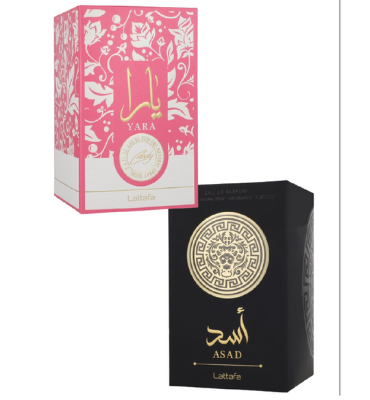 Lataffa Yara Candy 100 ml EDP Dama y  Asad 100 ml EDP Caballero (UNISEX)
